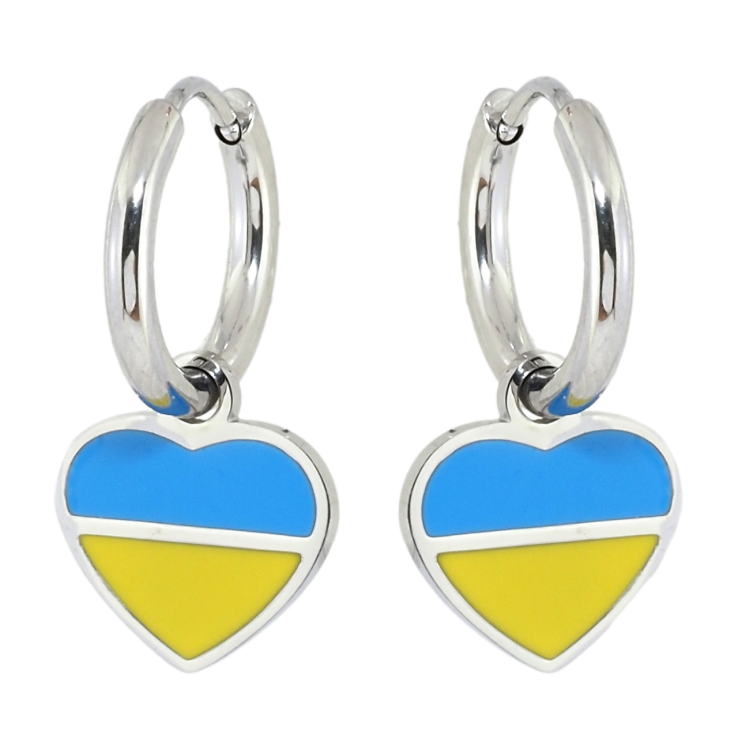 Серьги Xuping TTM Stainless Steel цвет Родий подвески на колечках Сердечки Патриотические желто-голубые фото №25 Серьги Xuping TTM Stainless Steel цвет Родий подвески на колечках Сердечки Патриотические желто-голубые фото №25