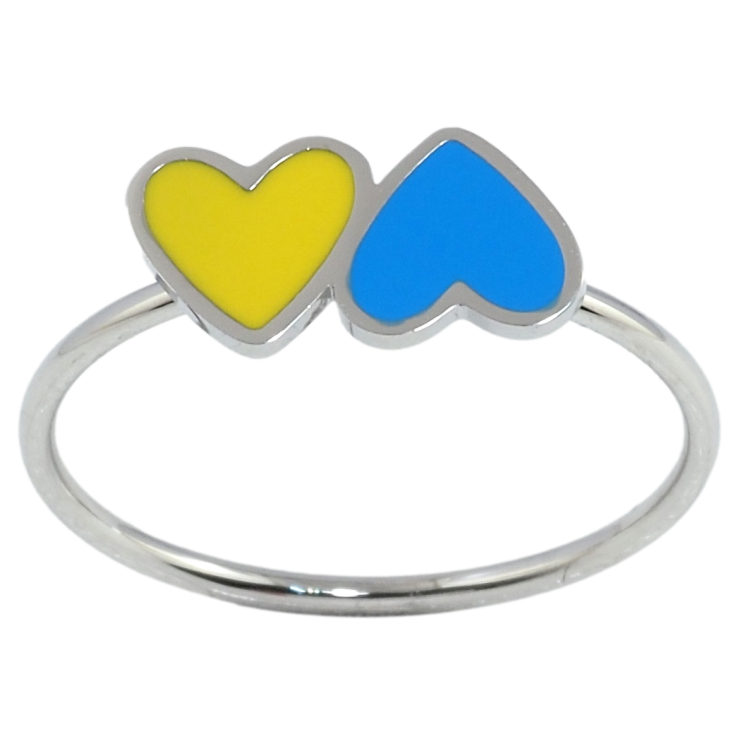 Кольцо Xuping TTM Stainless Steel цвет Родий Сердечки желто-голубые фото №4 Кольцо Xuping TTM Stainless Steel цвет Родий Сердечки желто-голубые фото №4