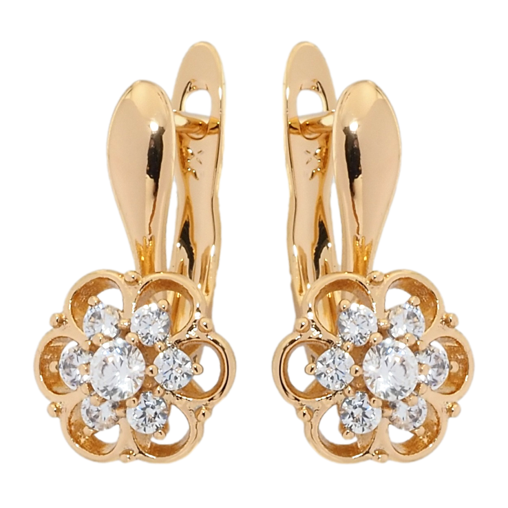 Серьги Xuping Позолота 18K английский замок Цветочки с цирконием фото №2