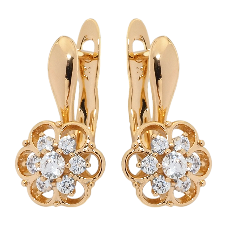 Серьги Xuping Позолота 18K английский замок Цветочки с цирконием фото №1 Серьги Xuping Позолота 18K английский замок Цветочки с цирконием фото №1