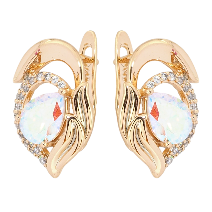 Серьги Xuping Позолота 18K английский замок Декоративный орнамент с радужным фианитом фото №6 Серьги Xuping Позолота 18K английский замок Декоративный орнамент с радужным фианитом фото №6