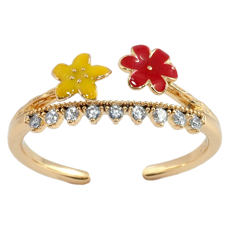Каблучка Xuping Позолота 18K Жовта та червона квіточки фото №1 Каблучка Xuping Позолота 18K Жовта та червона квіточки фото №1