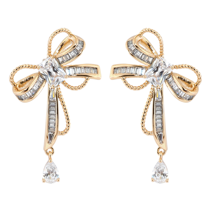 Сережки Xuping QQMM Позолота 18K пусети Банти з цирконієм фото №8 Сережки Xuping QQMM Позолота 18K пусети Банти з цирконієм фото №8