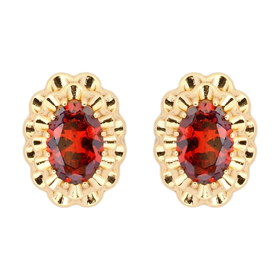 Серьги Xuping Позолота 18K пусеты Декоративные овалы с красными фианитами фото №1