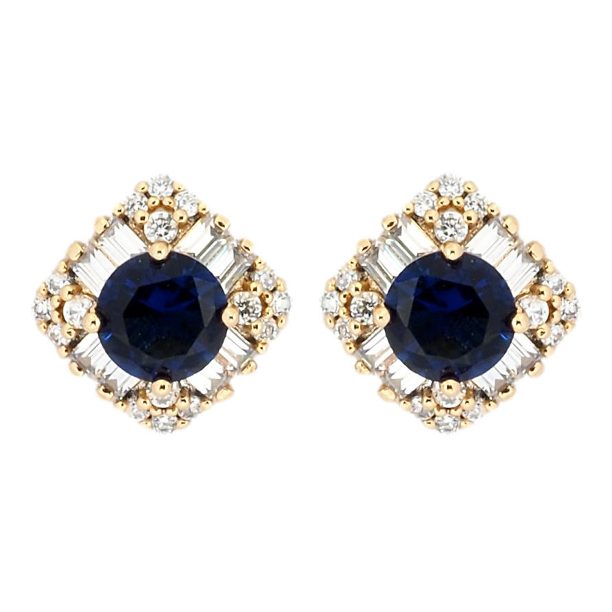 Серьги Xuping Позолота 18K пусеты Кристальные ромбы с синими фианитами 10х10мм фото №1