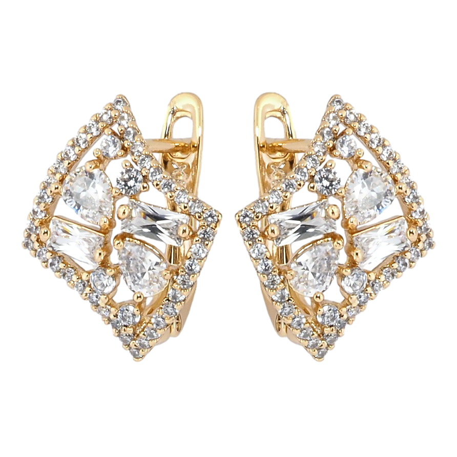 Серьги Xuping Позолота 18K английский замок Кристальные ромбы фото №1 Серьги Xuping Позолота 18K английский замок Кристальные ромбы фото №1