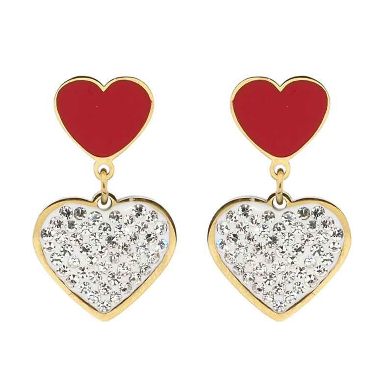 Сережки Xuping TTM Stainless Steel колір 14K пусети Серця з цирконієм та червоною емаллю фото №4 Сережки Xuping TTM Stainless Steel колір 14K пусети Серця з цирконієм та червоною емаллю фото №4