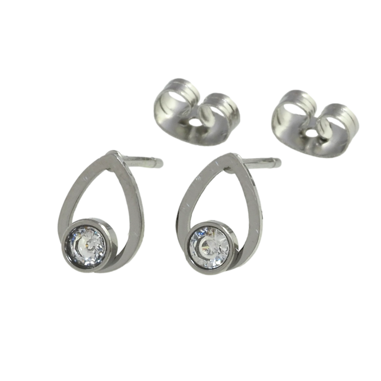 Сережки Xuping TTM Stainless Steel колір Родій пусети Крапельки із кристалами фото №7