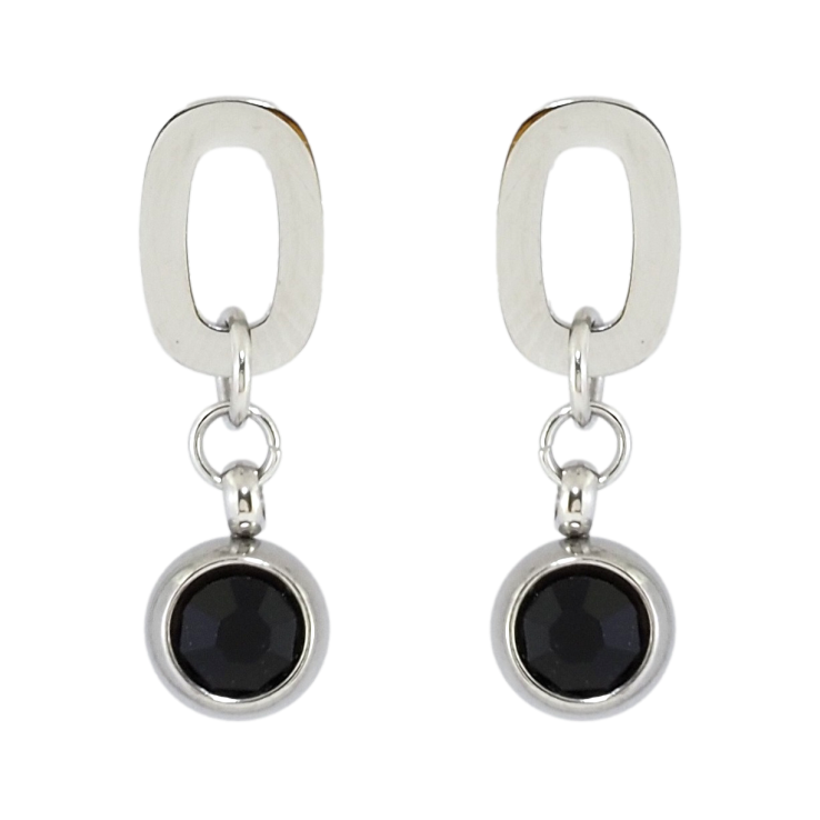 Сережки Xuping TTM Stainless Steel колір Родій пусети Овальні з підвісками кульками та чорними фіанітами фото №13 Сережки Xuping TTM Stainless Steel колір Родій пусети Овальні з підвісками кульками та чорними фіанітами фото №13
