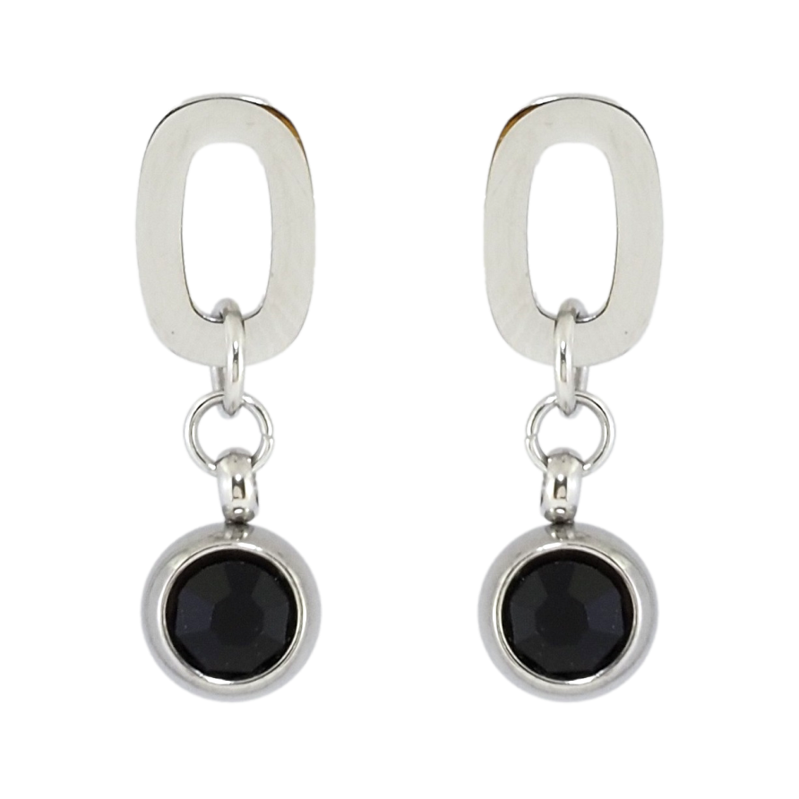 Серьги Xuping TTM Stainless Steel цвет Родий пусеты Овальные с подвесками шариками и черными фианитами фото №1 Серьги Xuping TTM Stainless Steel цвет Родий пусеты Овальные с подвесками шариками и черными фианитами фото №1