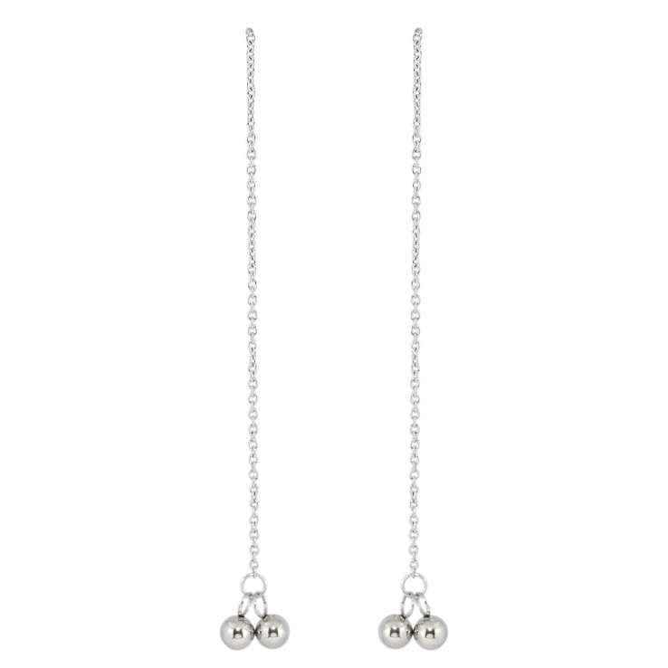 Сережки Xuping TTM Stainless Steel колір Родій пусети Підвіски кульки на ланцюжку фото №2 Сережки Xuping TTM Stainless Steel колір Родій пусети Підвіски кульки на ланцюжку фото №2