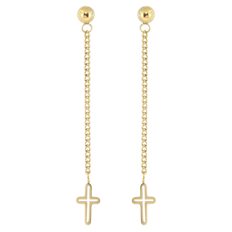 Сережки Xuping TTM Stainless Steel колір 14K пусети Підвіски Хрестики на ланцюжку фото №3 Сережки Xuping TTM Stainless Steel колір 14K пусети Підвіски Хрестики на ланцюжку фото №3