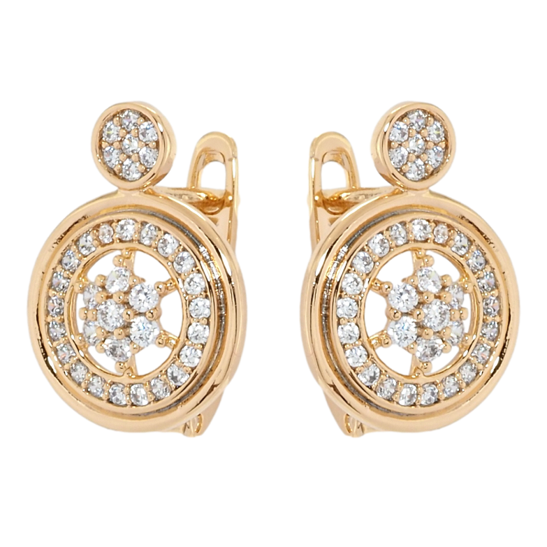 Серьги Xuping Позолота 18K английский замок Круглые с цирконием фото №1