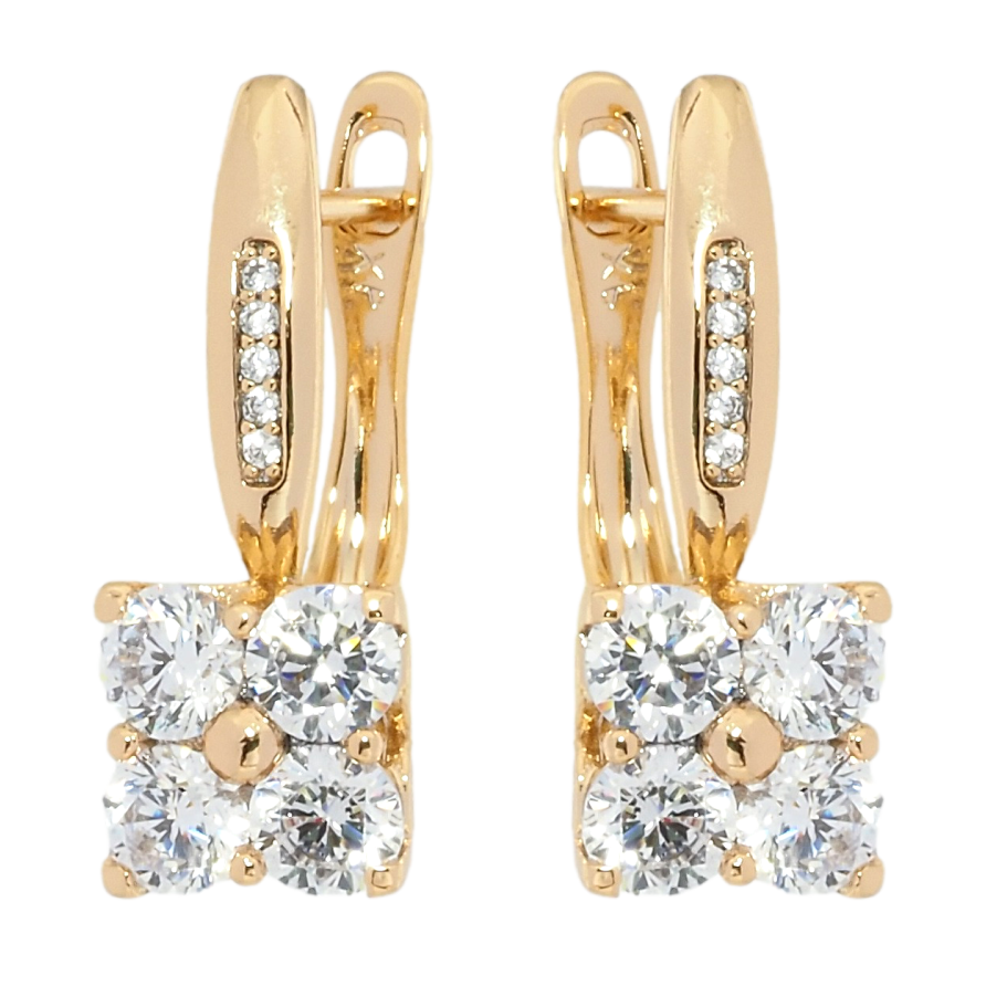 Серьги Xuping Позолота 18K английский замок Кристальные квадраты на дужках фото №1 Серьги Xuping Позолота 18K английский замок Кристальные квадраты на дужках фото №1