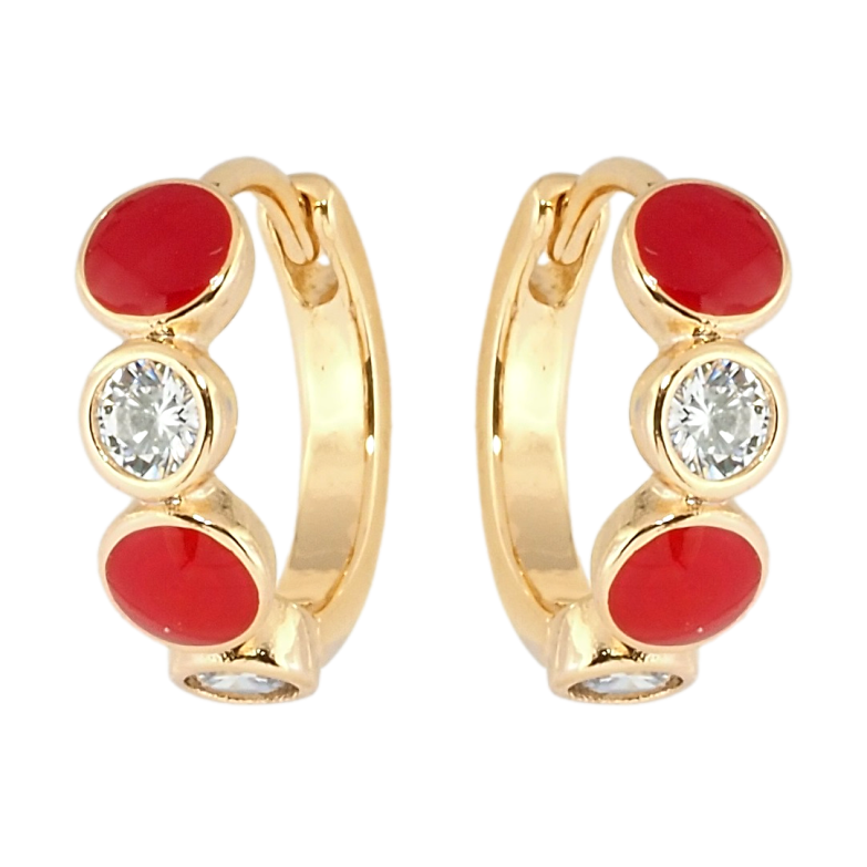 Сережки Xuping Позолота 18K колечка Вставки цирконій та червона емаль фото №4 Сережки Xuping Позолота 18K колечка Вставки цирконій та червона емаль фото №4