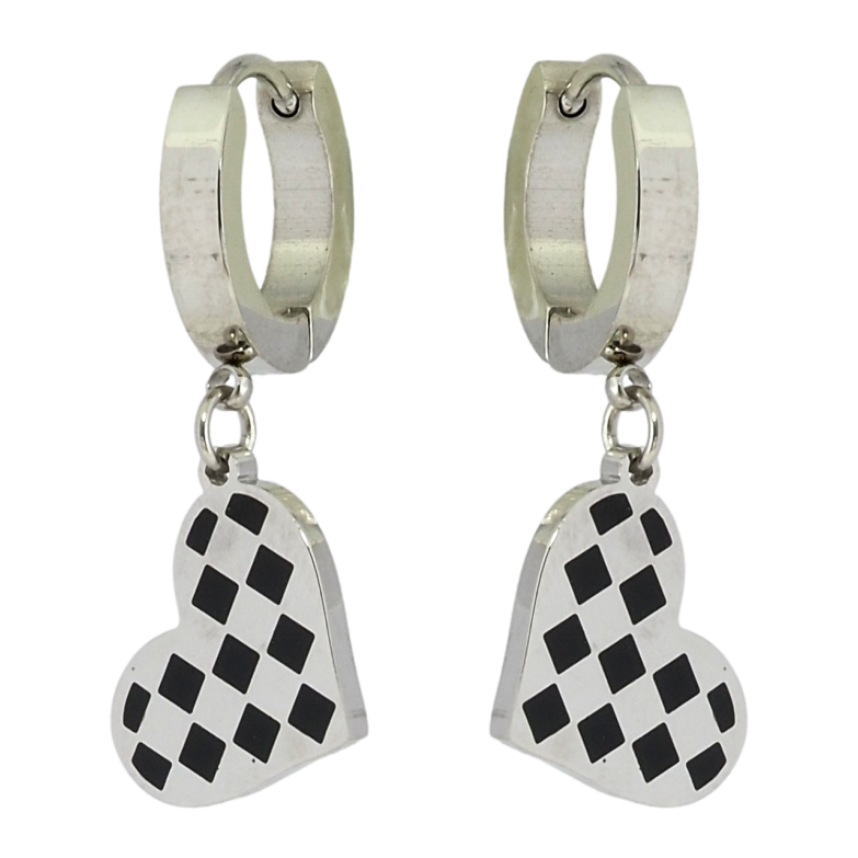 Сережки Xuping TTM Stainless Steel колір Родій підвіски на колечках Сердечки з шаховим візерунком фото №21 Сережки Xuping TTM Stainless Steel колір Родій підвіски на колечках Сердечки з шаховим візерунком фото №21