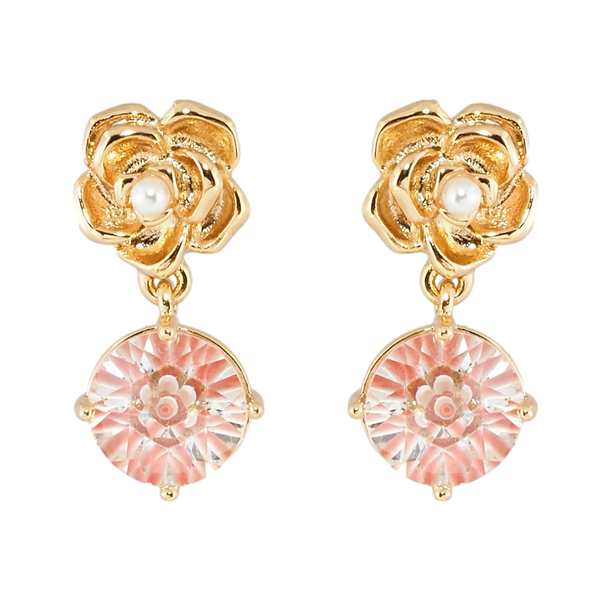 Серьги Xuping Позолота 18K пусеты Цветочки с декоративным розовым фианитом фото №1 Серьги Xuping Позолота 18K пусеты Цветочки с декоративным розовым фианитом фото №1