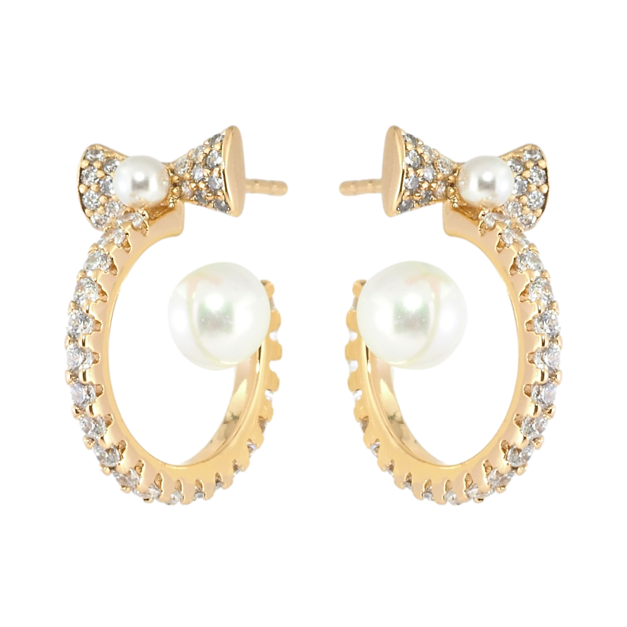 Серьги Xuping Позолота 18K пусеты Дуги с бантами и жемчугом фото №1 Серьги Xuping Позолота 18K пусеты Дуги с бантами и жемчугом фото №1