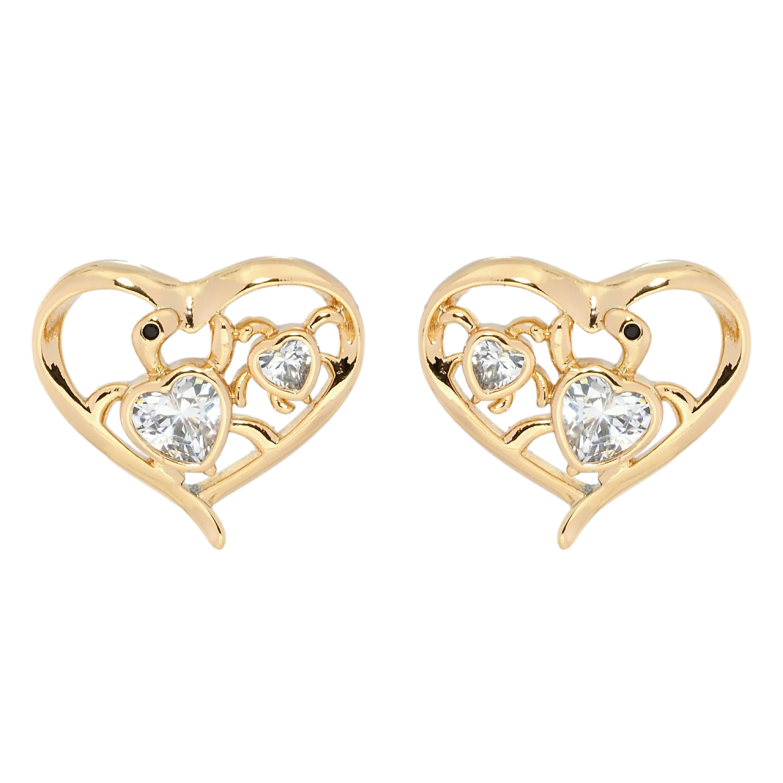 Серьги Xuping Позолота 18K пусеты Сердечки с черепашками фото №1 Серьги Xuping Позолота 18K пусеты Сердечки с черепашками фото №1
