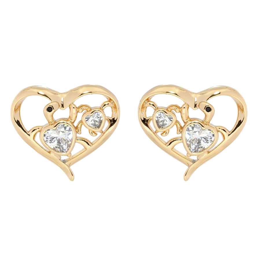 Серьги Xuping Позолота 18K пусеты Сердечки с черепашками фото №1 Серьги Xuping Позолота 18K пусеты Сердечки с черепашками фото №1