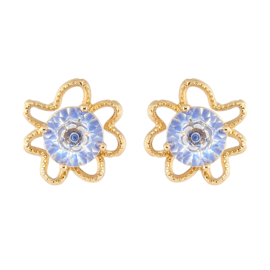 Серьги Xuping Позолота 18K пусеты Цветочки с декоративным синим фианитом фото №1 Серьги Xuping Позолота 18K пусеты Цветочки с декоративным синим фианитом фото №1