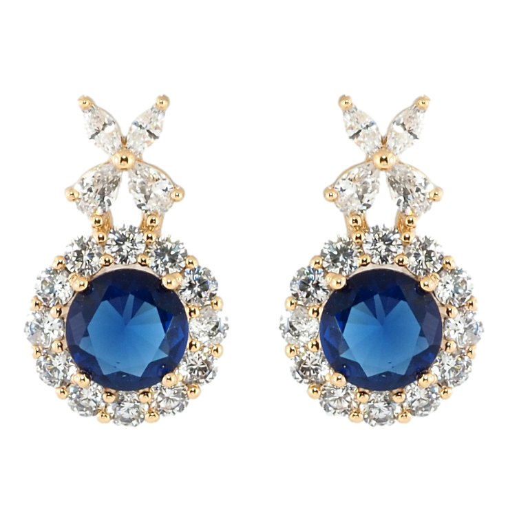 Серьги Xuping Позолота 18K пусеты Синие фианиты в обрамлении циркония с цветочком фото №16 Серьги Xuping Позолота 18K пусеты Синие фианиты в обрамлении циркония с цветочком фото №16