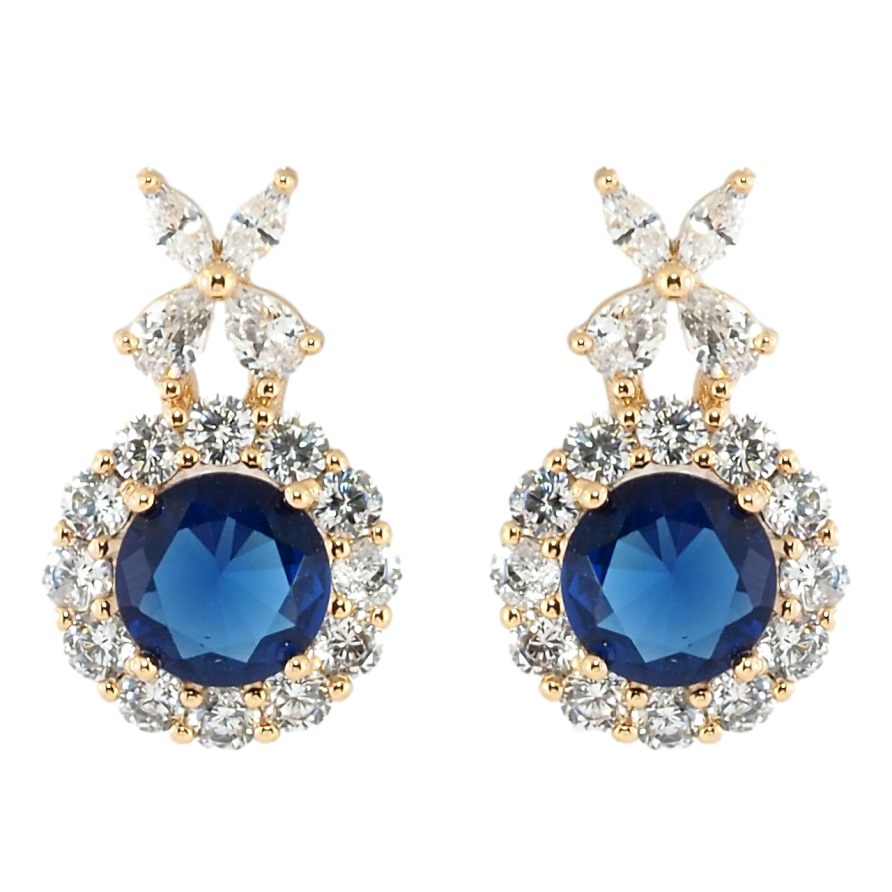 Серьги Xuping Позолота 18K пусеты Синие фианиты в обрамлении циркония с цветочком фото №1 Серьги Xuping Позолота 18K пусеты Синие фианиты в обрамлении циркония с цветочком фото №1