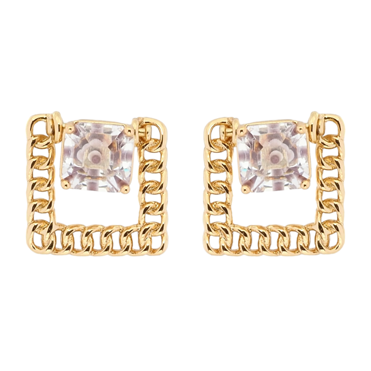 Серьги Xuping Позолота 18K пусеты Декоративный фианит в квадрате из цепочки фото №14