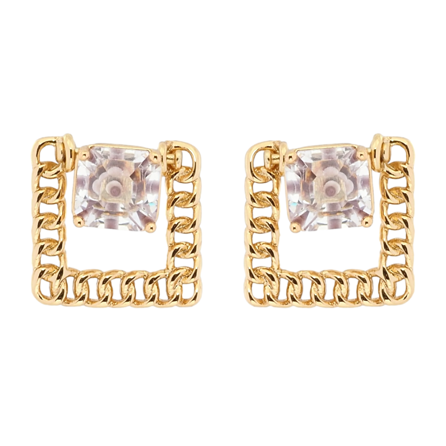 Серьги Xuping Позолота 18K пусеты Декоративный фианит в квадрате из цепочки фото №1 Серьги Xuping Позолота 18K пусеты Декоративный фианит в квадрате из цепочки фото №1