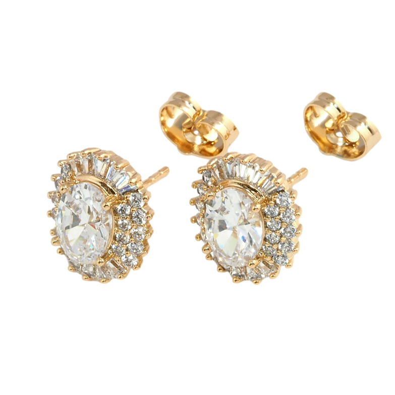 Сережки Xuping Позолота 18K пусети Фіаніт в обрамленні цирконію фото №1 Сережки Xuping Позолота 18K пусети Фіаніт в обрамленні цирконію фото №1