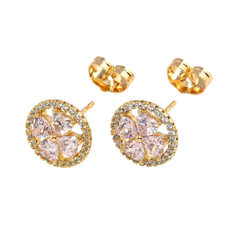 Серьги Xuping Позолота 18K пусеты Цветочек из розовых фианитов в колечке циркония фото №13 Серьги Xuping Позолота 18K пусеты Цветочек из розовых фианитов в колечке циркония фото №13
