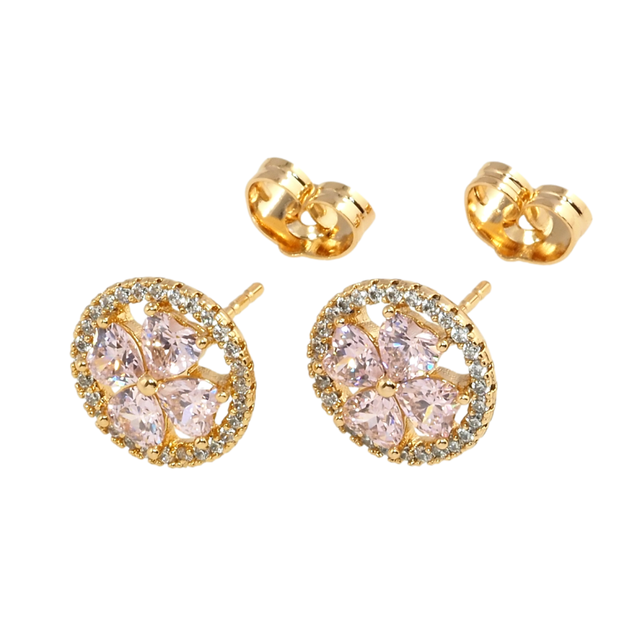 Серьги Xuping Позолота 18K пусеты Цветочек из розовых фианитов в колечке циркония фото №1 Серьги Xuping Позолота 18K пусеты Цветочек из розовых фианитов в колечке циркония фото №1