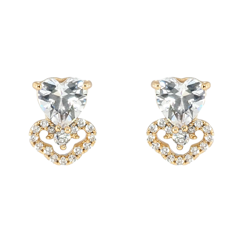 Серьги Xuping Позолота 18K пусеты Кристальные сердечки фото №1 Серьги Xuping Позолота 18K пусеты Кристальные сердечки фото №1