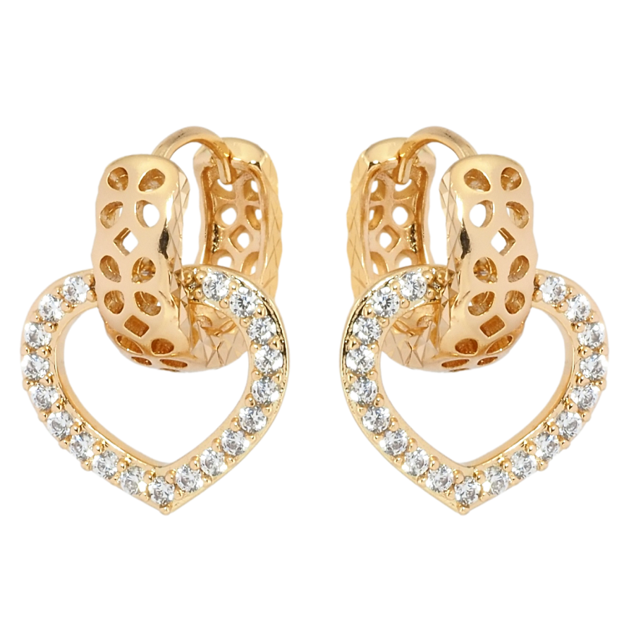 Серьги Xuping Позолота 18K подвески на колечках Сердечки с цирконием фото №1