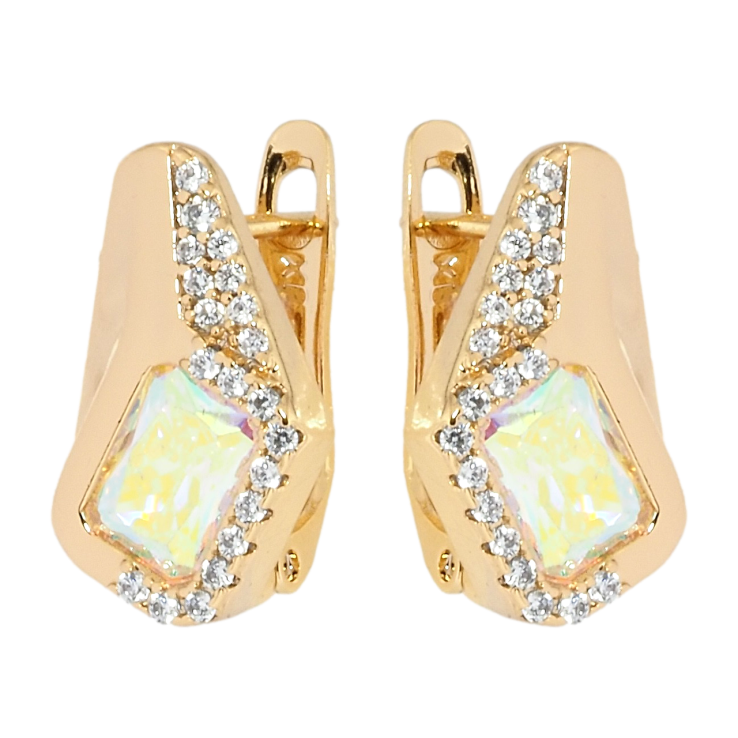 Серьги Xuping Позолота 18K английский замок Ромбовый узор с радужными фианитами и цирконием фото №6 Серьги Xuping Позолота 18K английский замок Ромбовый узор с радужными фианитами и цирконием фото №6