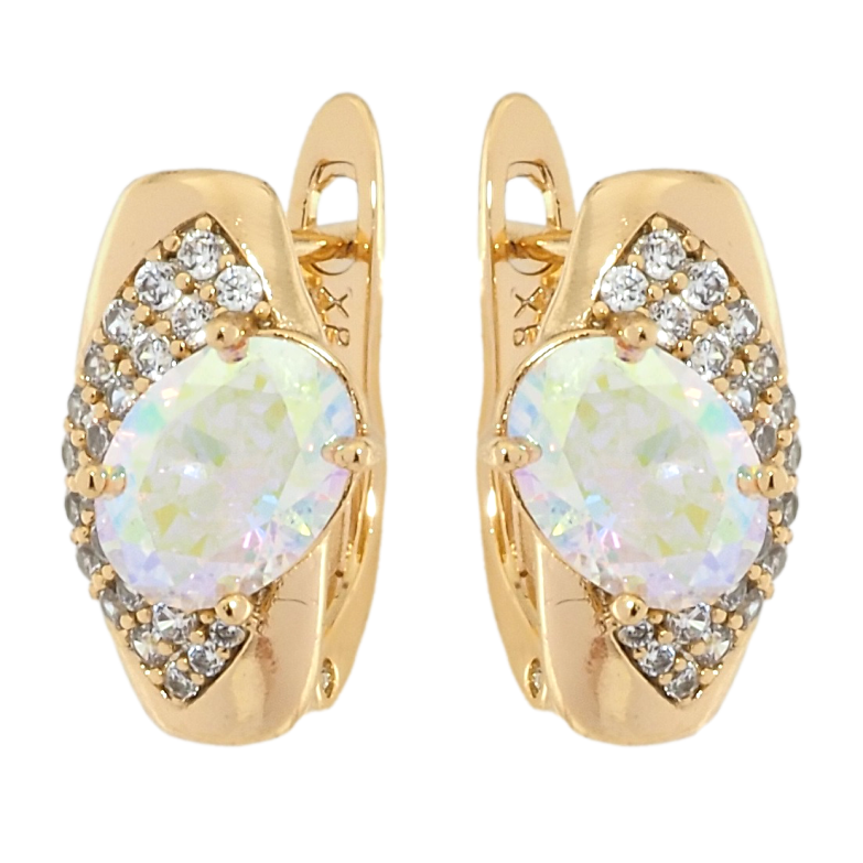 Сережки Xuping Позолота 18K англійський замок Декоративний візерунок з цирконієм та райдужним фіанітом фото №5 Сережки Xuping Позолота 18K англійський замок Декоративний візерунок з цирконієм та райдужним фіанітом фото №5