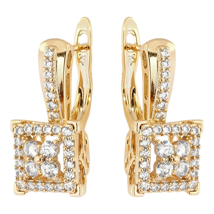 Серьги Xuping Позолота 18K английский замок Квадратные с инкрустацией цирконием фото №12 Серьги Xuping Позолота 18K английский замок Квадратные с инкрустацией цирконием фото №12