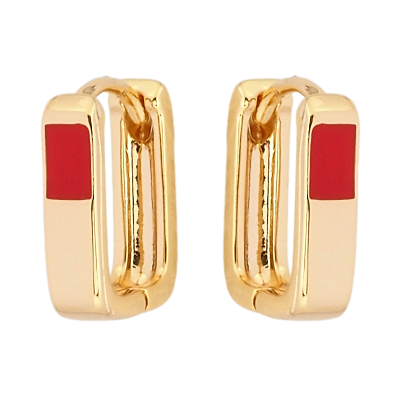 Сережки Xuping Позолота 18K колечка Прямокутні з червоною емаллю фото №11 Сережки Xuping Позолота 18K колечка Прямокутні з червоною емаллю фото №11