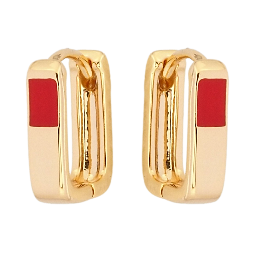 Серьги Xuping Позолота 18K колечки Прямоугольные с красной эмалью фото №1 Серьги Xuping Позолота 18K колечки Прямоугольные с красной эмалью фото №1
