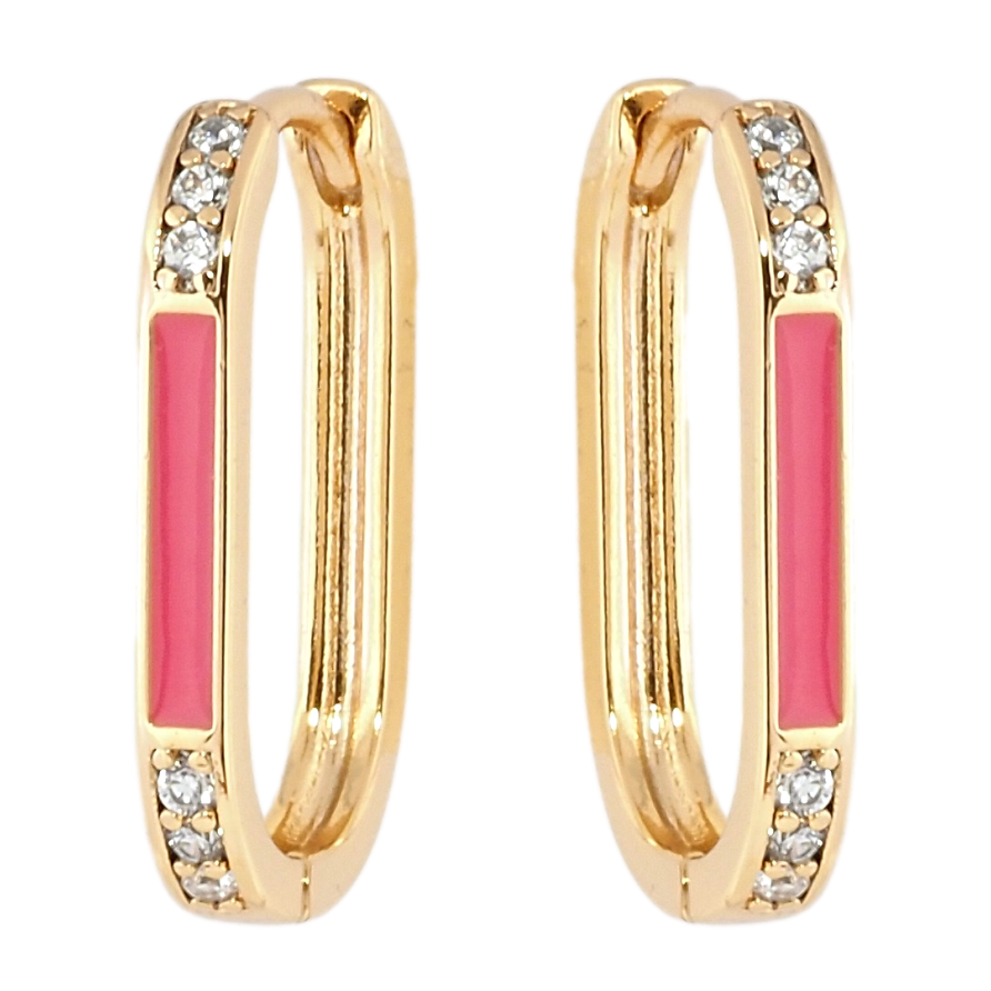 Сережки Xuping Позолота 18K колечка Візерунок доріжки цирконію з рожевою емаллю фото №1