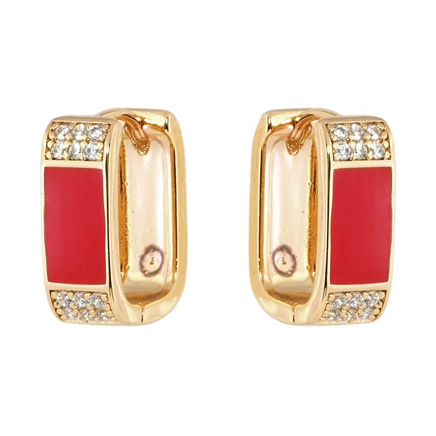 Сережки Xuping Позолота 18K колечка Інкрустація цирконієм із червоною емаллю фото №1 Сережки Xuping Позолота 18K колечка Інкрустація цирконієм із червоною емаллю фото №1