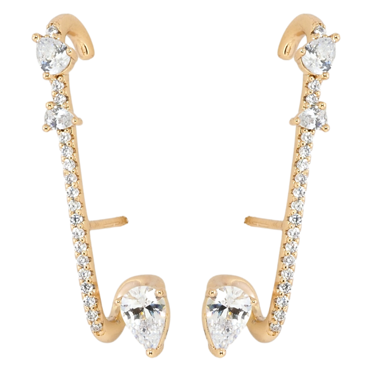 Серьги Xuping Позолота 18K пусеты-каффы Декоративные дорожки циркония фото №6 Серьги Xuping Позолота 18K пусеты-каффы Декоративные дорожки циркония фото №6