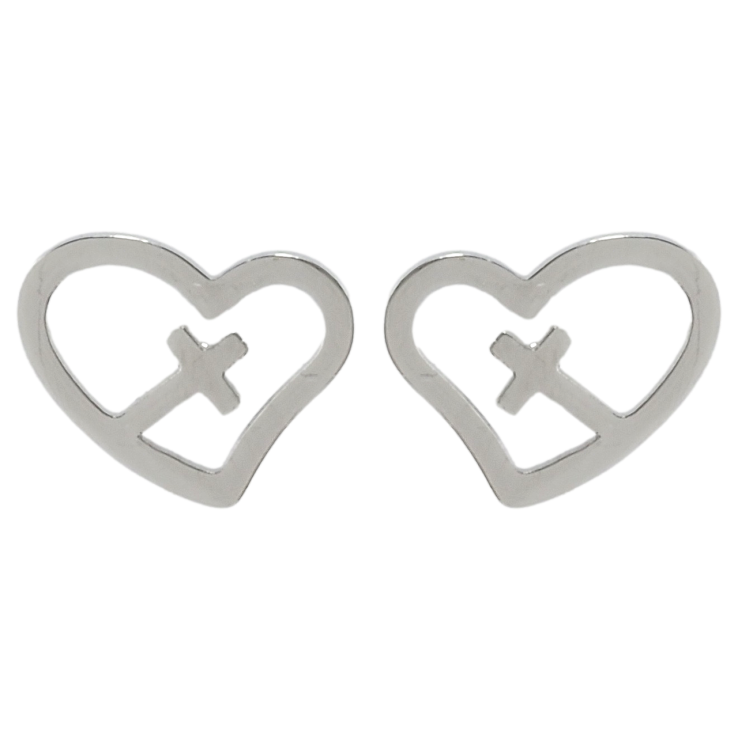 Сережки Xuping TTM Stainless Steel колір Родій пусети Серця з хрестиками фото №18