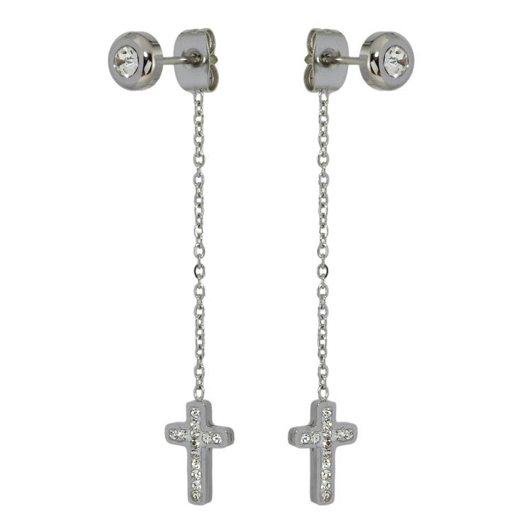 Серьги Xuping TTM Stainless Steel цвет Родий пусеты-джекеты Декоративные подвески с крестиками фото №16
