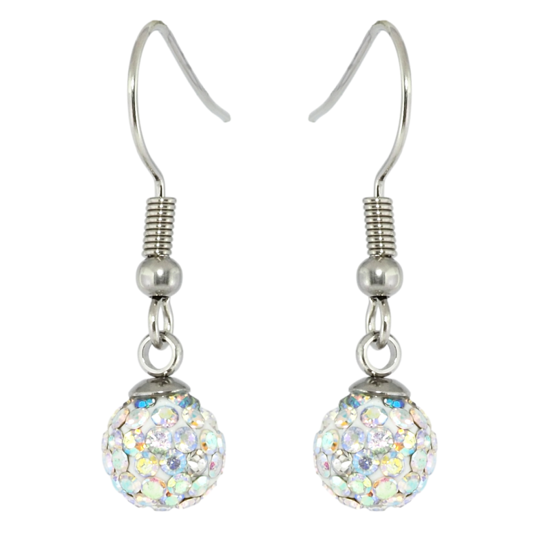 Сережки Xuping TTM Stainless Steel колір Родій французький замок Підвіски з білими кульками в кристалах ø 8мм фото №8 Сережки Xuping TTM Stainless Steel колір Родій французький замок Підвіски з білими кульками в кристалах ø 8мм фото №8