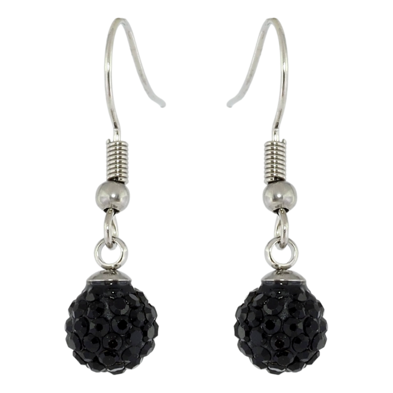 Сережки Xuping TTM Stainless Steel колір Родій французький замок Підвіски з чорними кульками ø 8мм фото №4 Сережки Xuping TTM Stainless Steel колір Родій французький замок Підвіски з чорними кульками ø 8мм фото №4