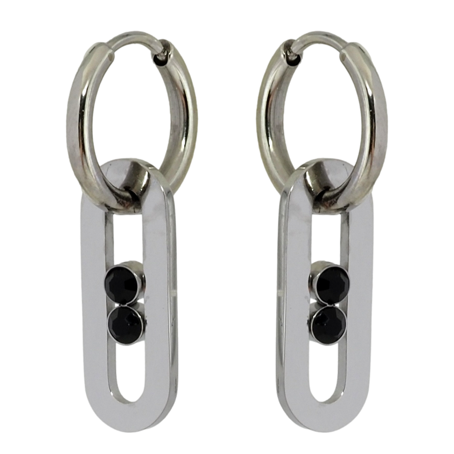 Сережки Xuping TTM Stainless Steel колір Родій підвіски на колечках Декоративні овали 2 в 1 фото №1