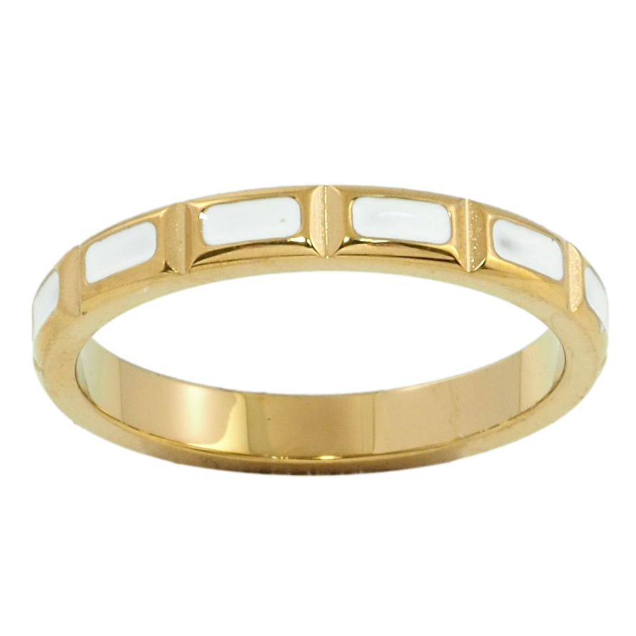 Каблучка Xuping TTM Stainless Steel Колір 14К Візерунок з білою емаллю фото №1 Каблучка Xuping TTM Stainless Steel Колір 14К Візерунок з білою емаллю фото №1
