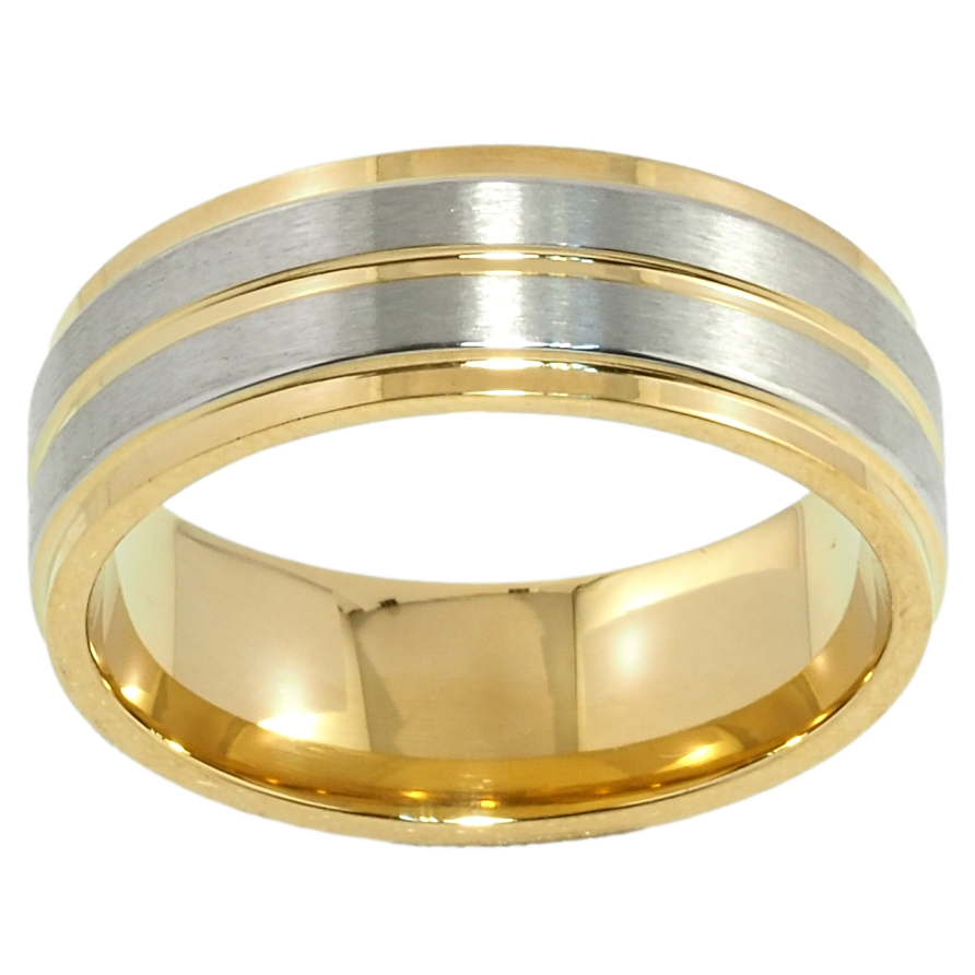 Каблучка Xuping TTM Stainless Steel Колір 14К + Родій Обручка, з візерунком ш.7мм фото №1 Каблучка Xuping TTM Stainless Steel Колір 14К + Родій Обручка, з візерунком ш.7мм фото №1