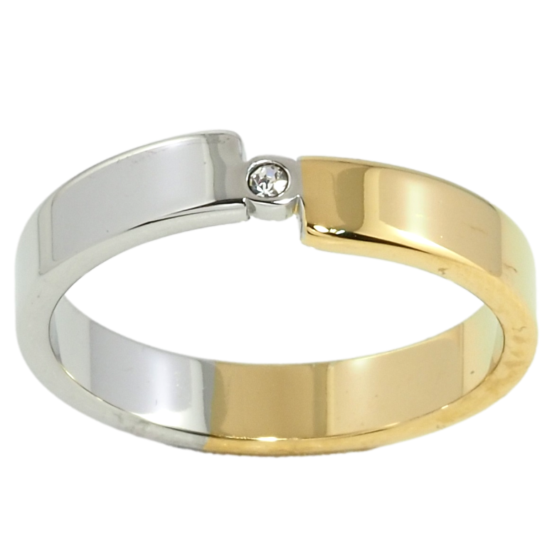 Каблучка Xuping TTM Stainless Steel Колір 14К + Родій Візерунок з цирконієм, ш.4мм фото №1